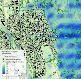 Stadtquartiere haben je nach Versiegelung, Bebauungsdichte, Begrünung und Durchlüftung unterschiedliche Klimatope